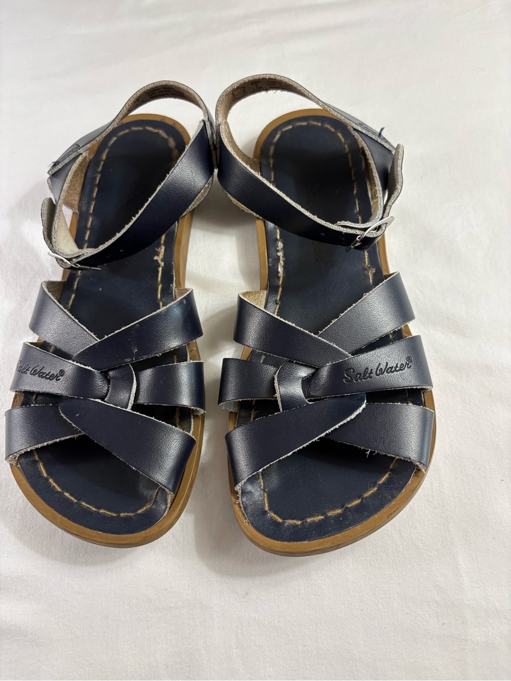 Salt Water Sandals The Original Kids Navy Blue Leather Flat Sandals Size 2